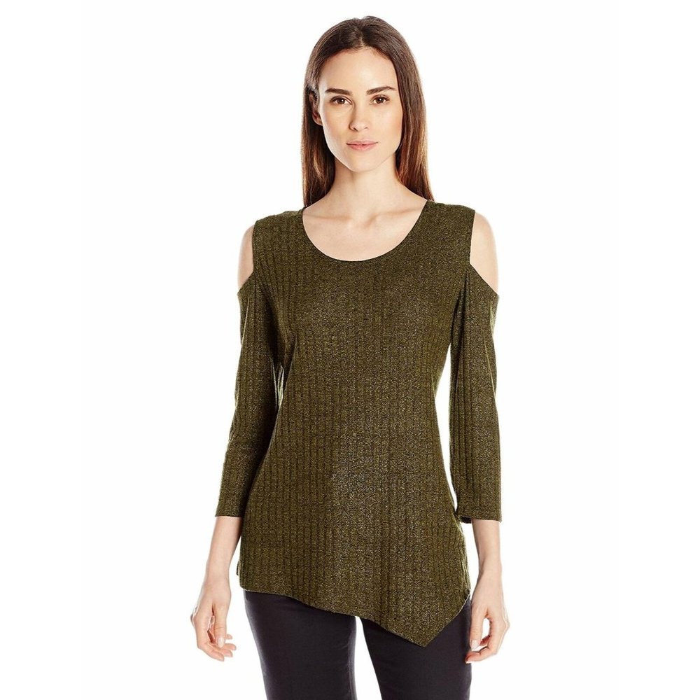 NY Collection Women's Scoop Neck Cold Shoulder Pullover, Kelp Dustrain, $55.00